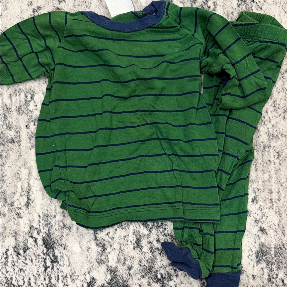 Green and Blue Striped Pajama Set